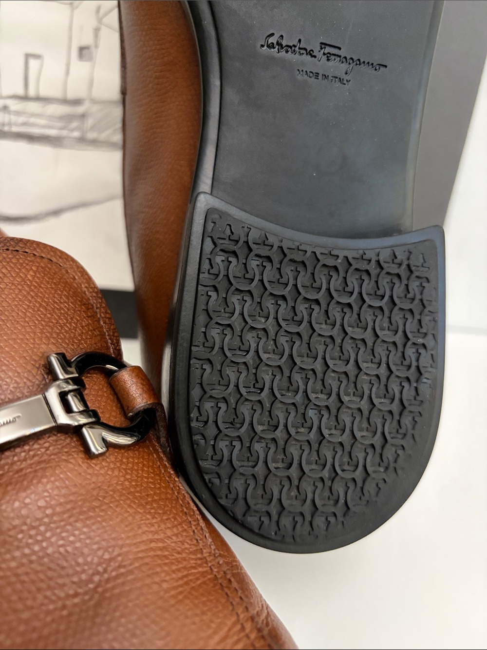 Salvatore Ferragamo Ree Gancini Pebble Calf Leather Loafers Men’s Size US 9.5 E - Picture 16 of 16